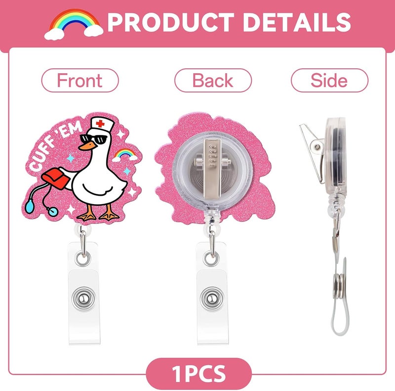 Mahrokh Funny Nurse Badge Reel, Cuff 'Em Goose Badge Holder with Retractable Clip, Cute Gifts for Nursing Student RN LPN CNA MA Medical Worker Teacher Doctor - Image 4